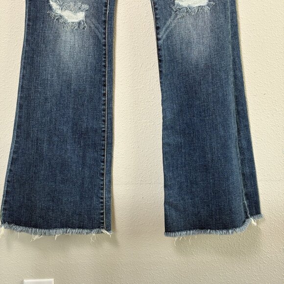 Judy Blue Flare Jeans Button Fly Size 11 30 Blue Denim Frayed High Rise Hippie - Picture 3 of 11